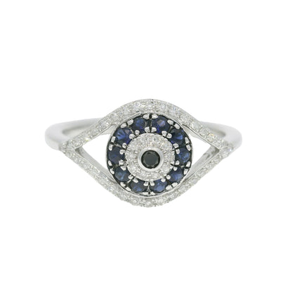 Effy 14k White Gold Natural Diamond &amp; Sapphire Evil Eye Ring