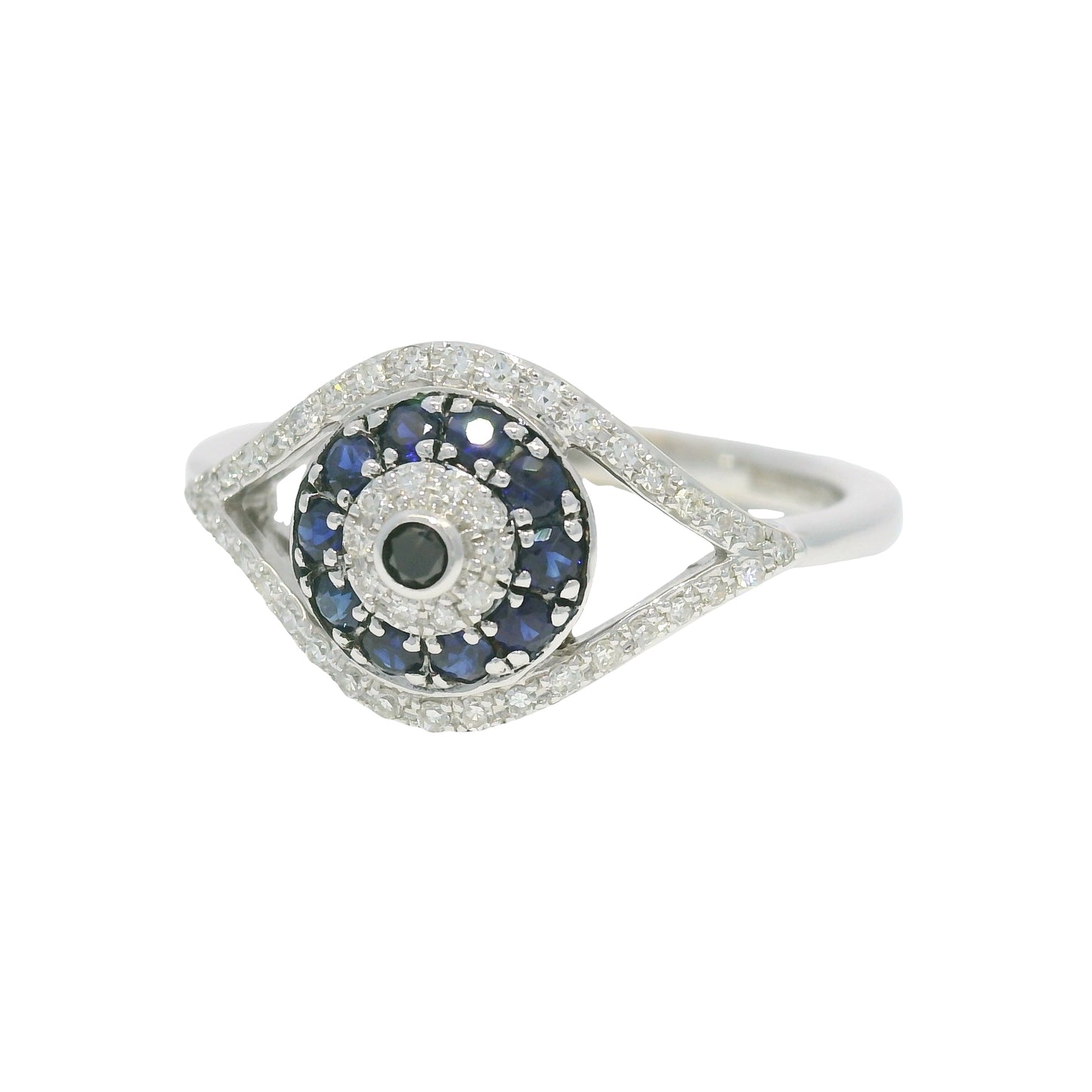 Effy 14k White Gold Natural Diamond & Sapphire Evil Eye Ring
