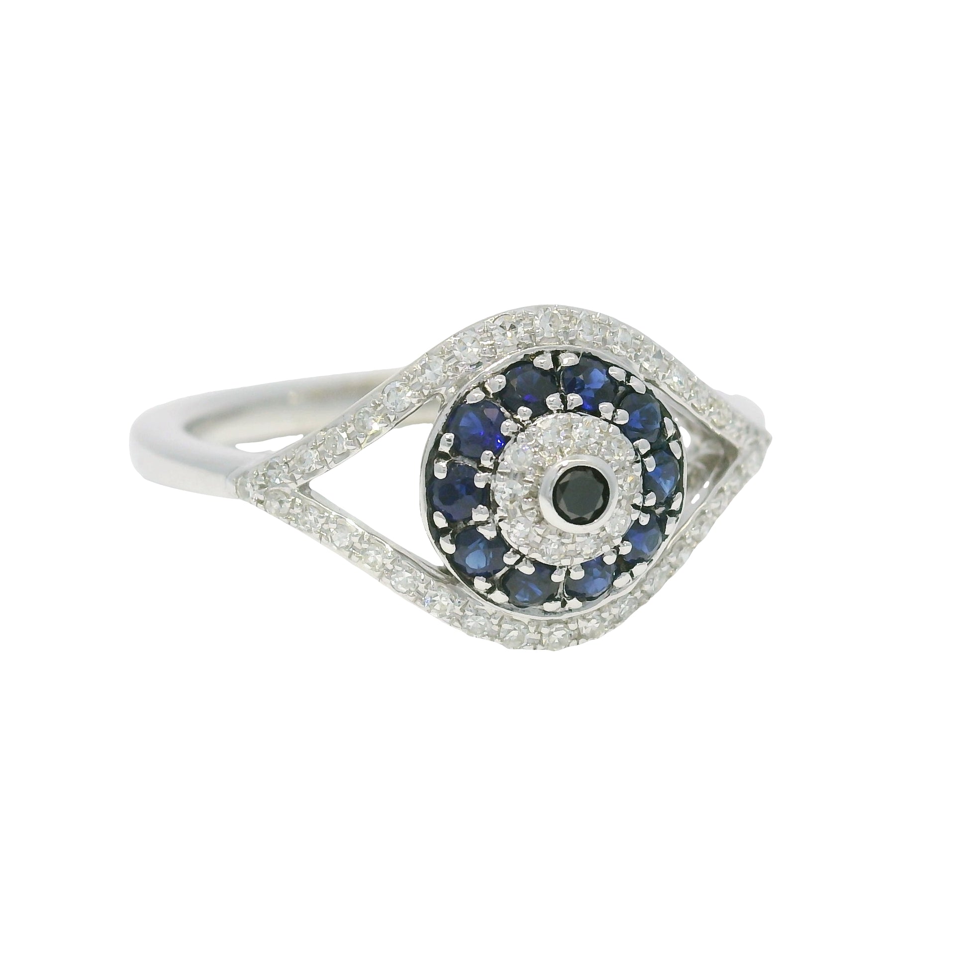 Effy 14k White Gold Natural Diamond & Sapphire Evil Eye Ring