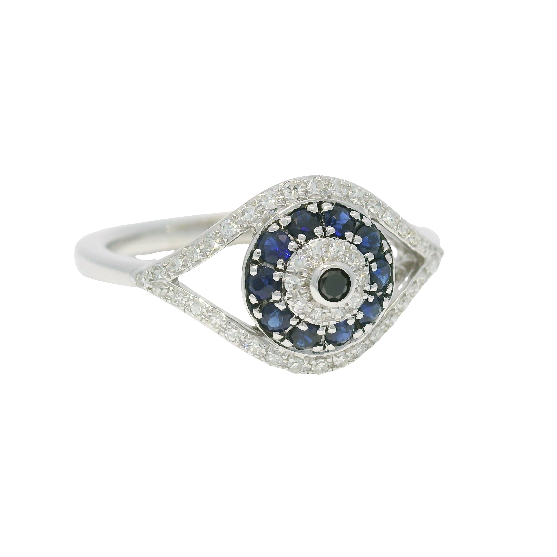 Effy 14k White Gold Natural Diamond & Sapphire Evil Eye Ring
