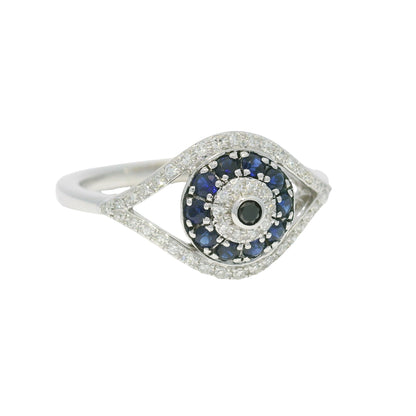 Effy 14k White Gold Natural Diamond & Sapphire Evil Eye Ring
