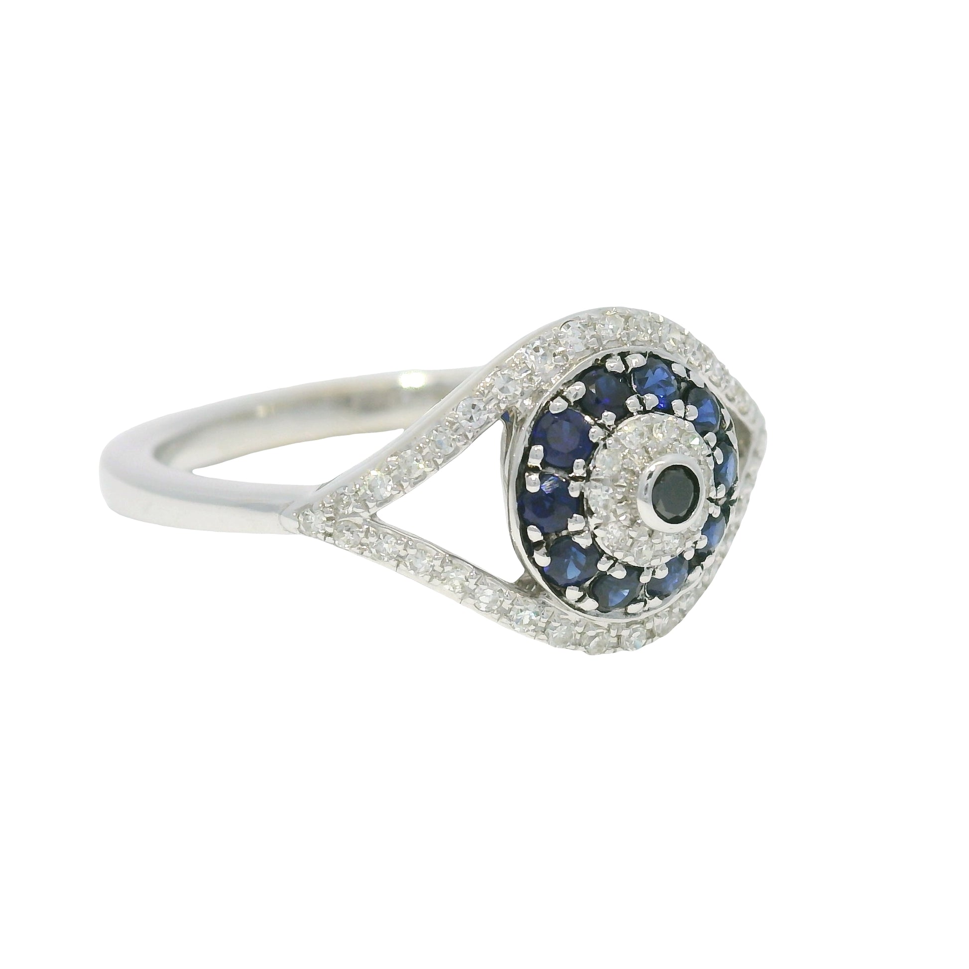 Effy 14k White Gold Natural Diamond & Sapphire Evil Eye Ring