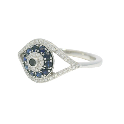 Effy 14k White Gold Natural Diamond & Sapphire Evil Eye Ring