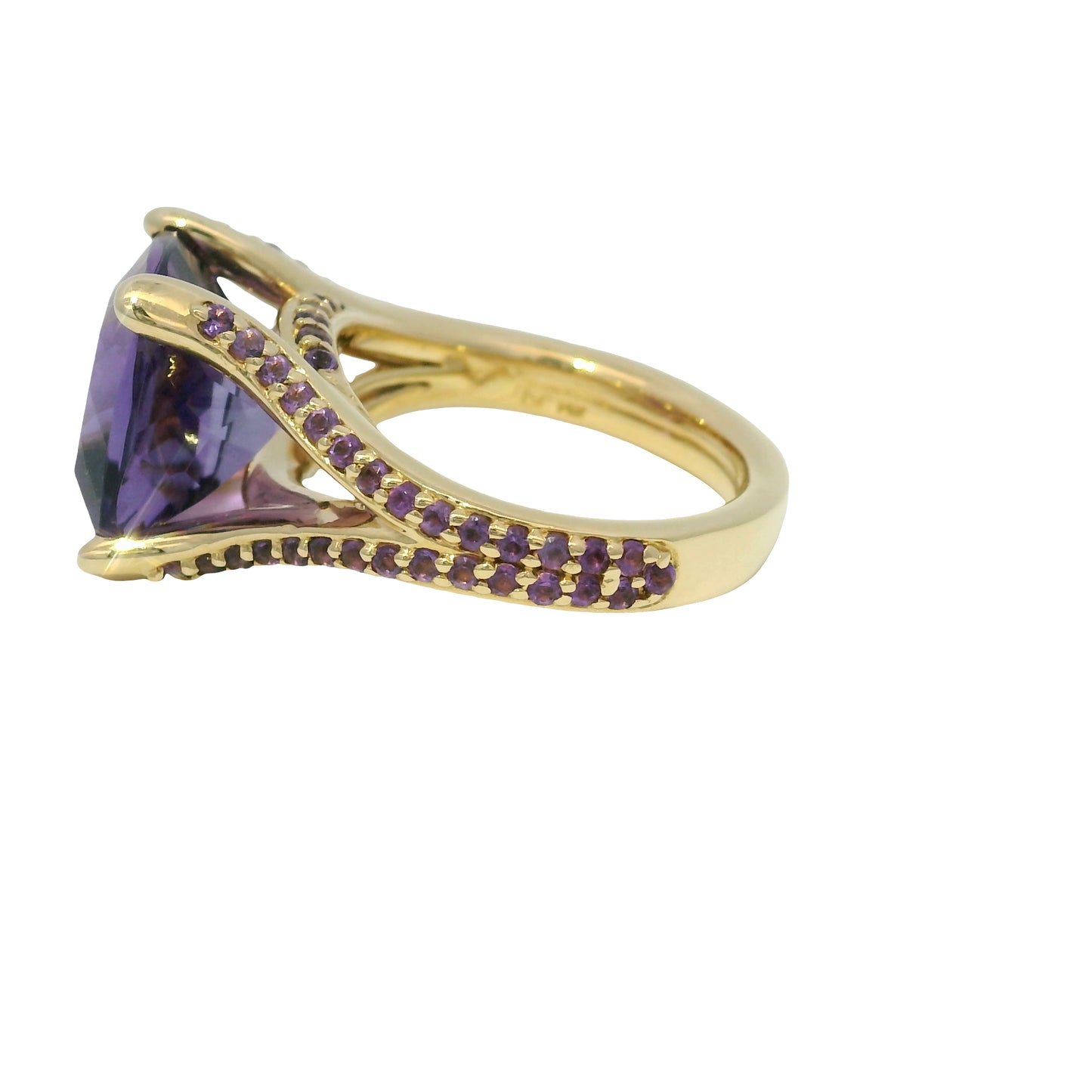 14k Yellow Gold 5.8 Carat Purple Amethyst Split Shank Ring