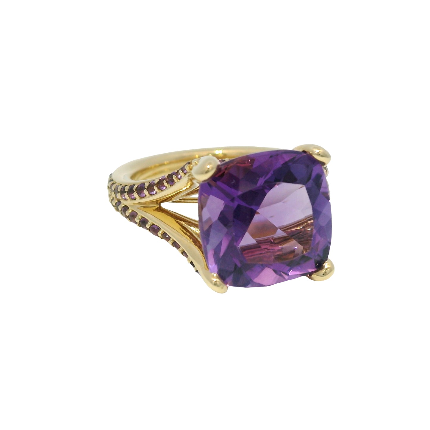 14k Yellow Gold 5.8 Carat Purple Amethyst Split Shank Ring