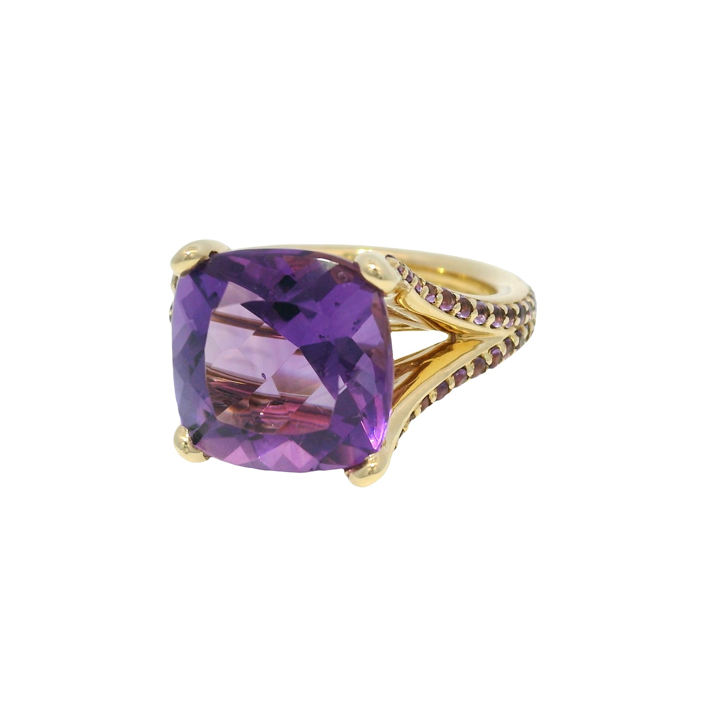 14k Yellow Gold 5.8 Carat Purple Amethyst Split Shank Ring