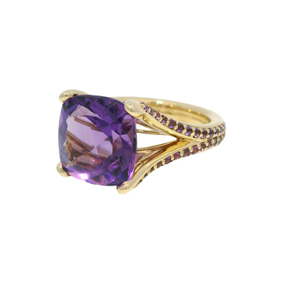 14k Yellow Gold 5.8 Carat Purple Amethyst Split Shank Ring