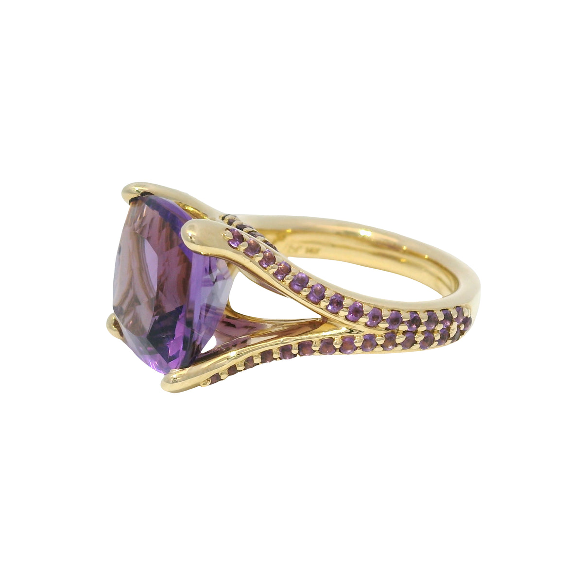 14k Yellow Gold 5.8 Carat Purple Amethyst Split Shank Ring — product photo 8