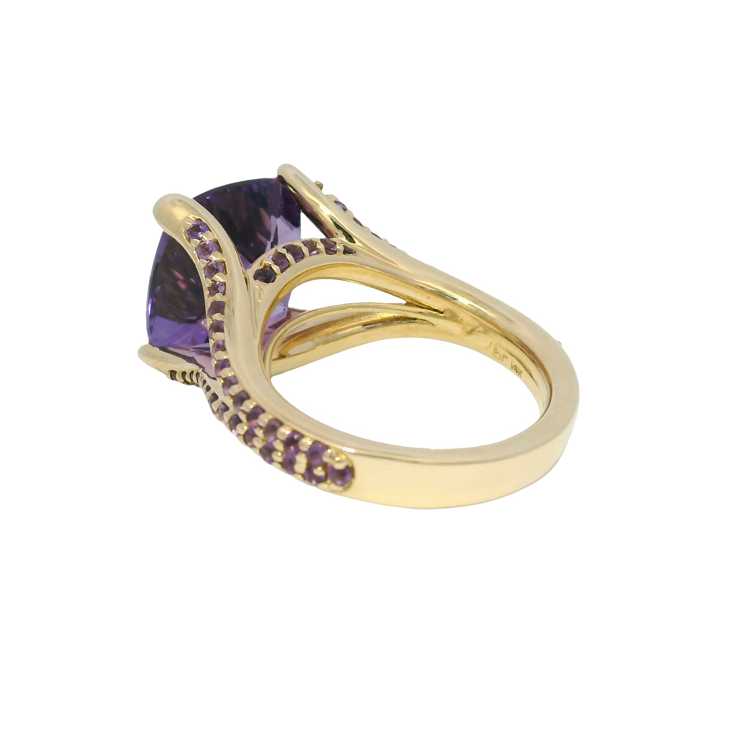 14k Yellow Gold 5.8 Carat Purple Amethyst Split Shank Ring
