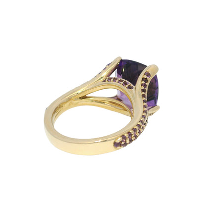 14k Yellow Gold 5.8 Carat Purple Amethyst Split Shank Ring