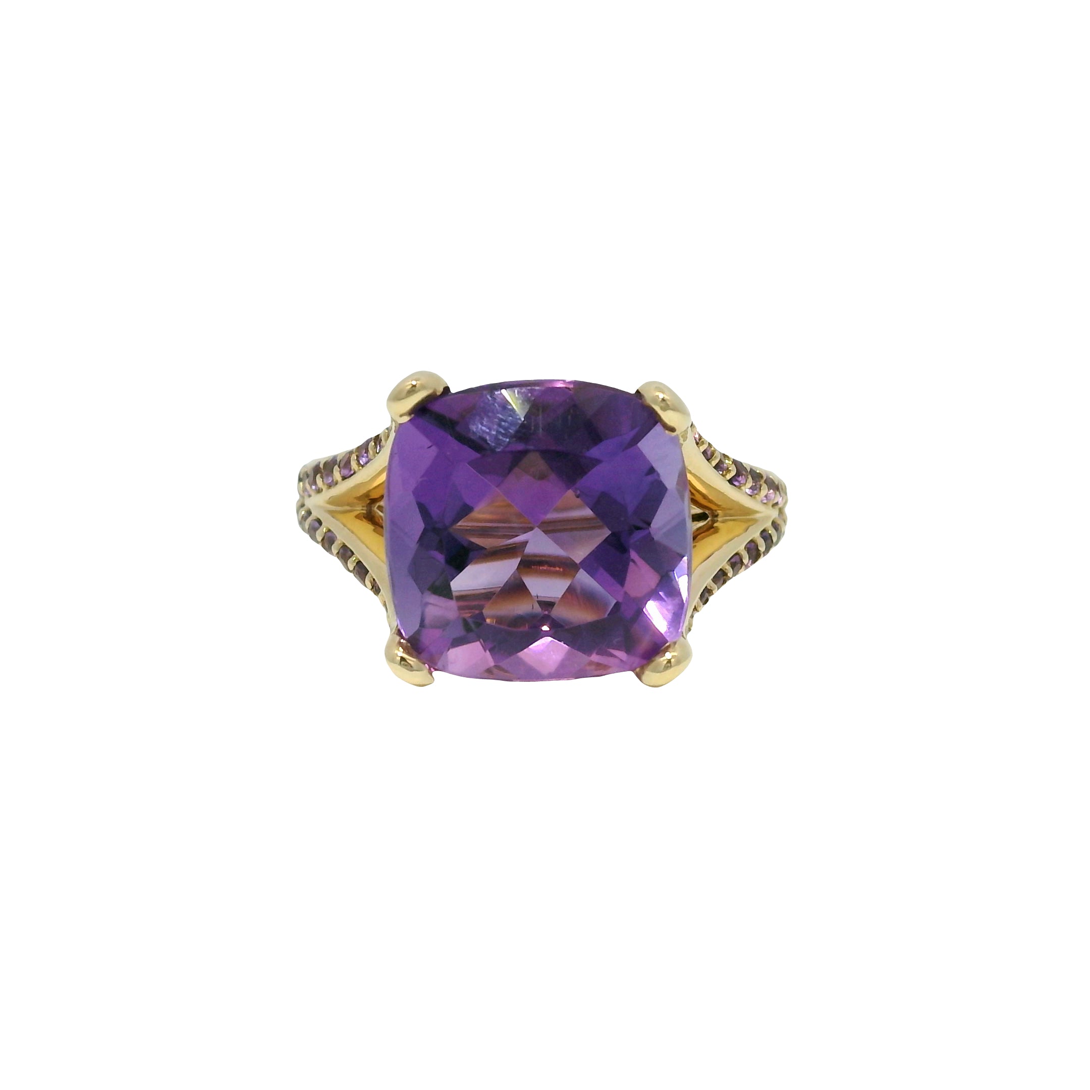 14k Yellow Gold 5.8 Carat Purple Amethyst Split Shank Ring