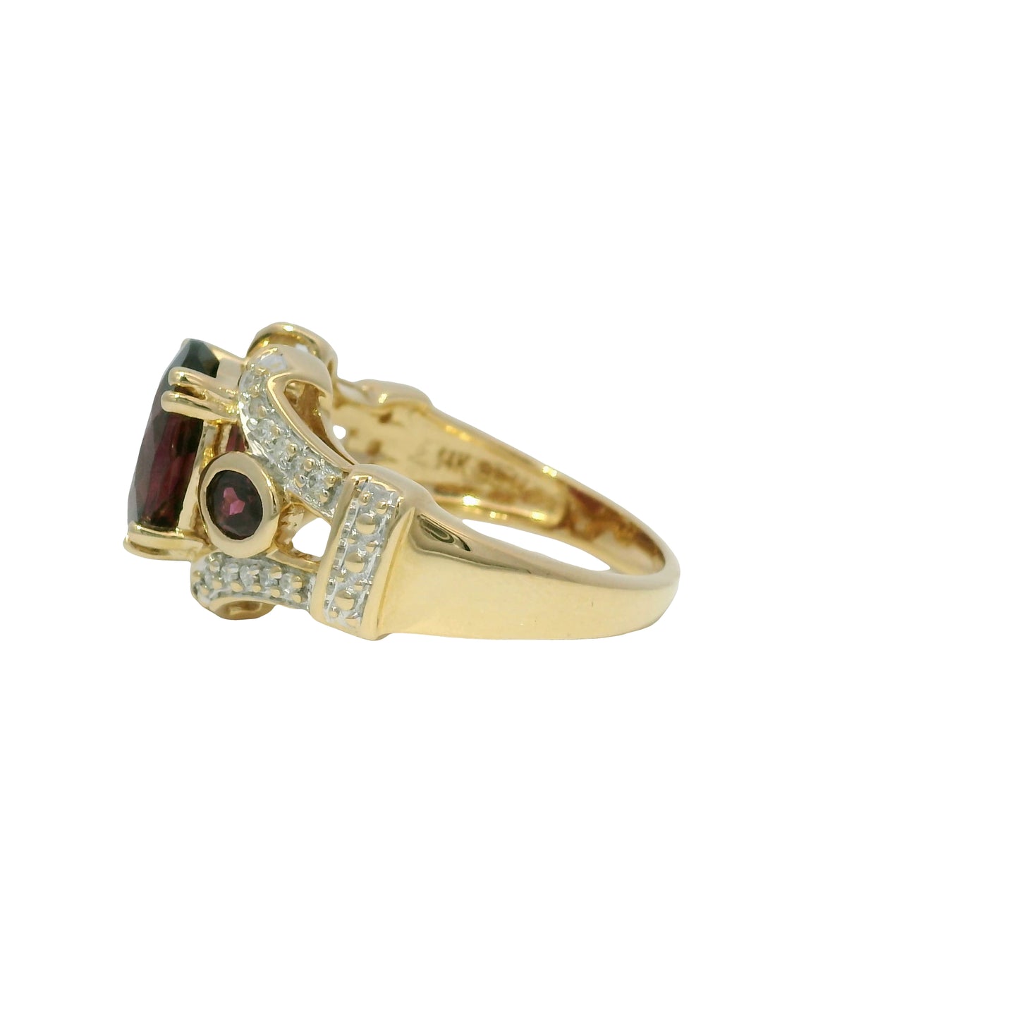 14k Yellow Gold Natural Garnet & Diamond Art Deco Style Ring