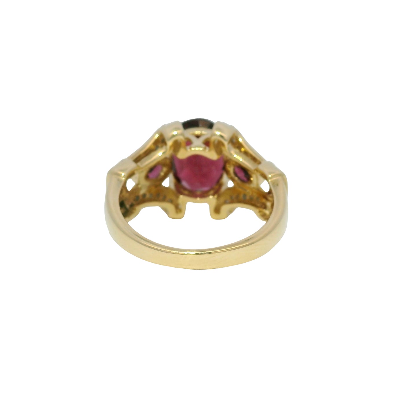 14k Yellow Gold Natural Garnet & Diamond Art Deco Style Ring