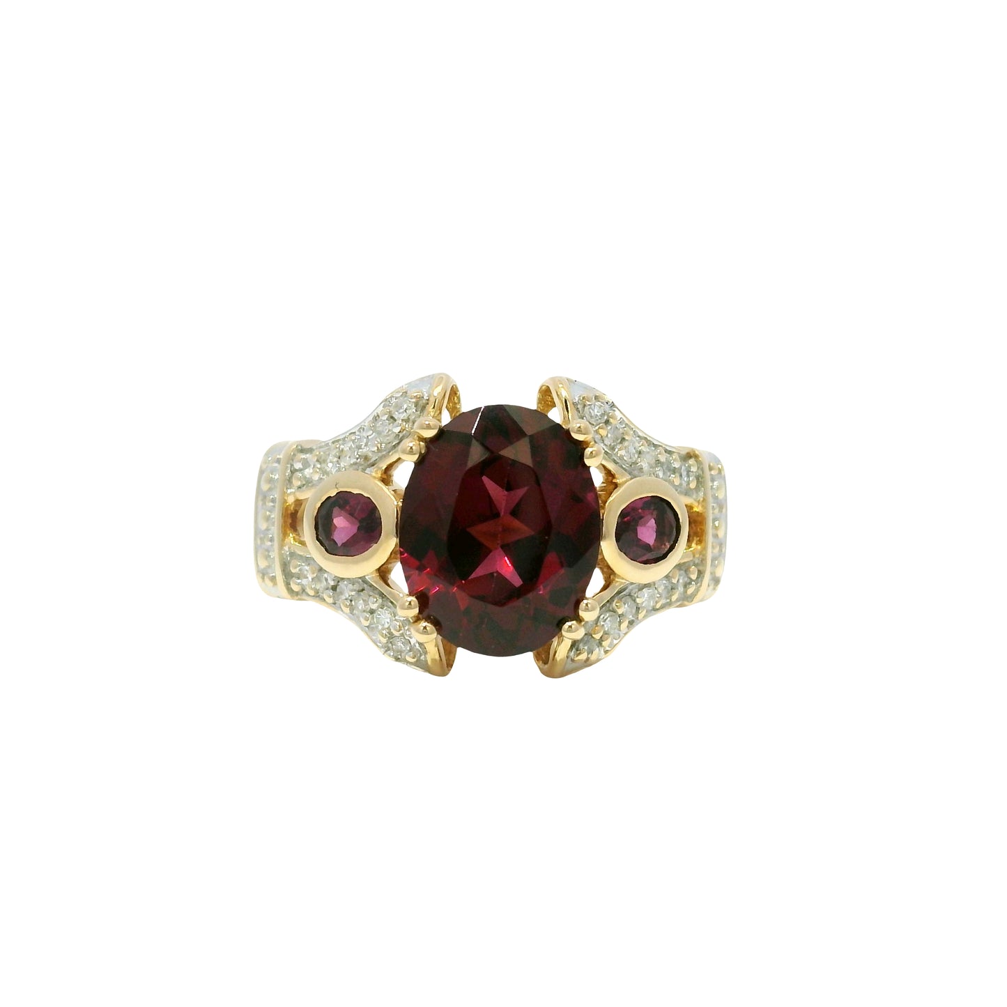 14k Yellow Gold Natural Garnet & Diamond Art Deco Style Ring