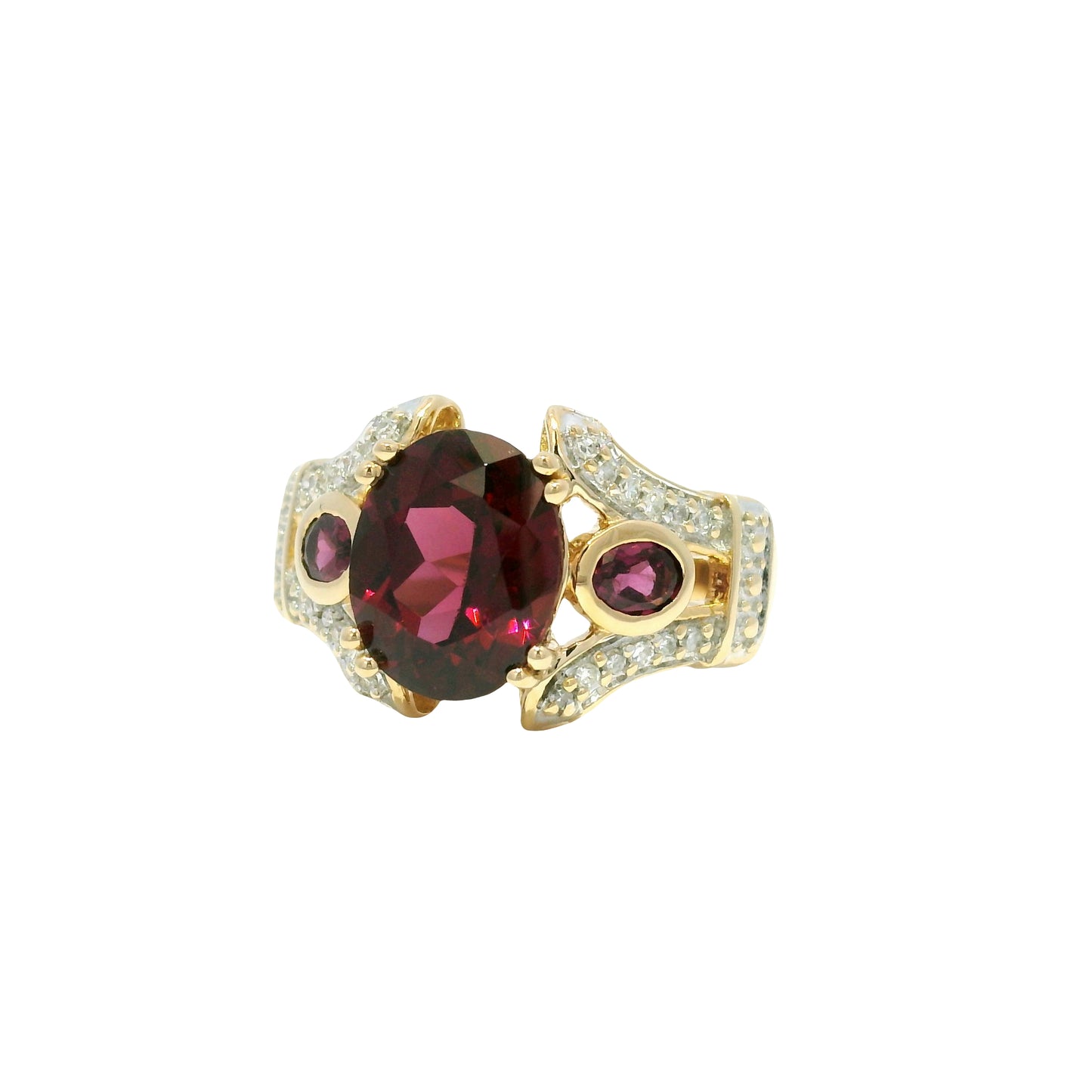 14k Yellow Gold Natural Garnet & Diamond Art Deco Style Ring