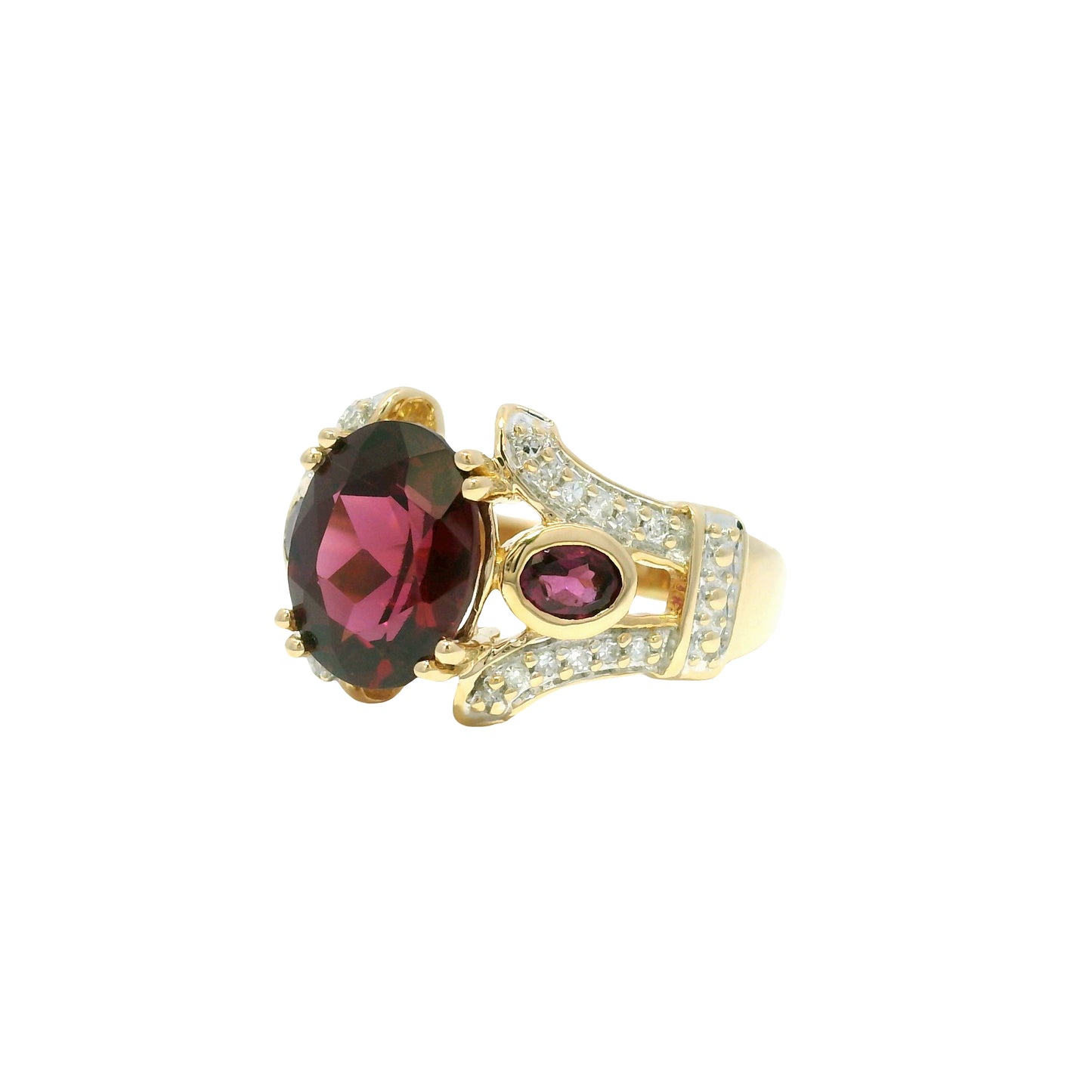 14k Yellow Gold Natural Garnet & Diamond Art Deco Style Ring