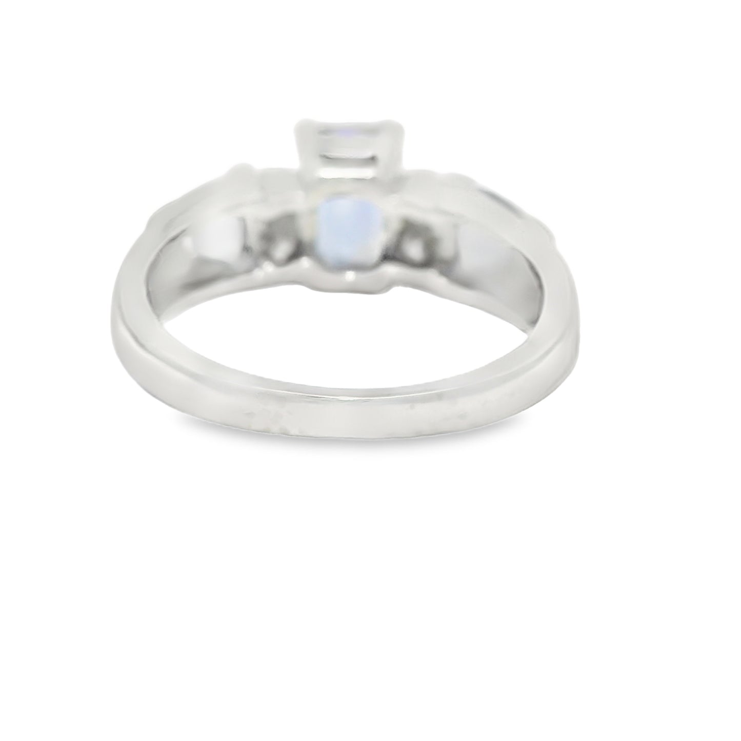 14k White Gold Emerald Cut Tanzanite & Round Brilliant Diamond Ring