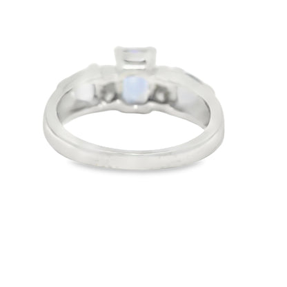 14k White Gold Emerald Cut Tanzanite & Round Brilliant Diamond Ring