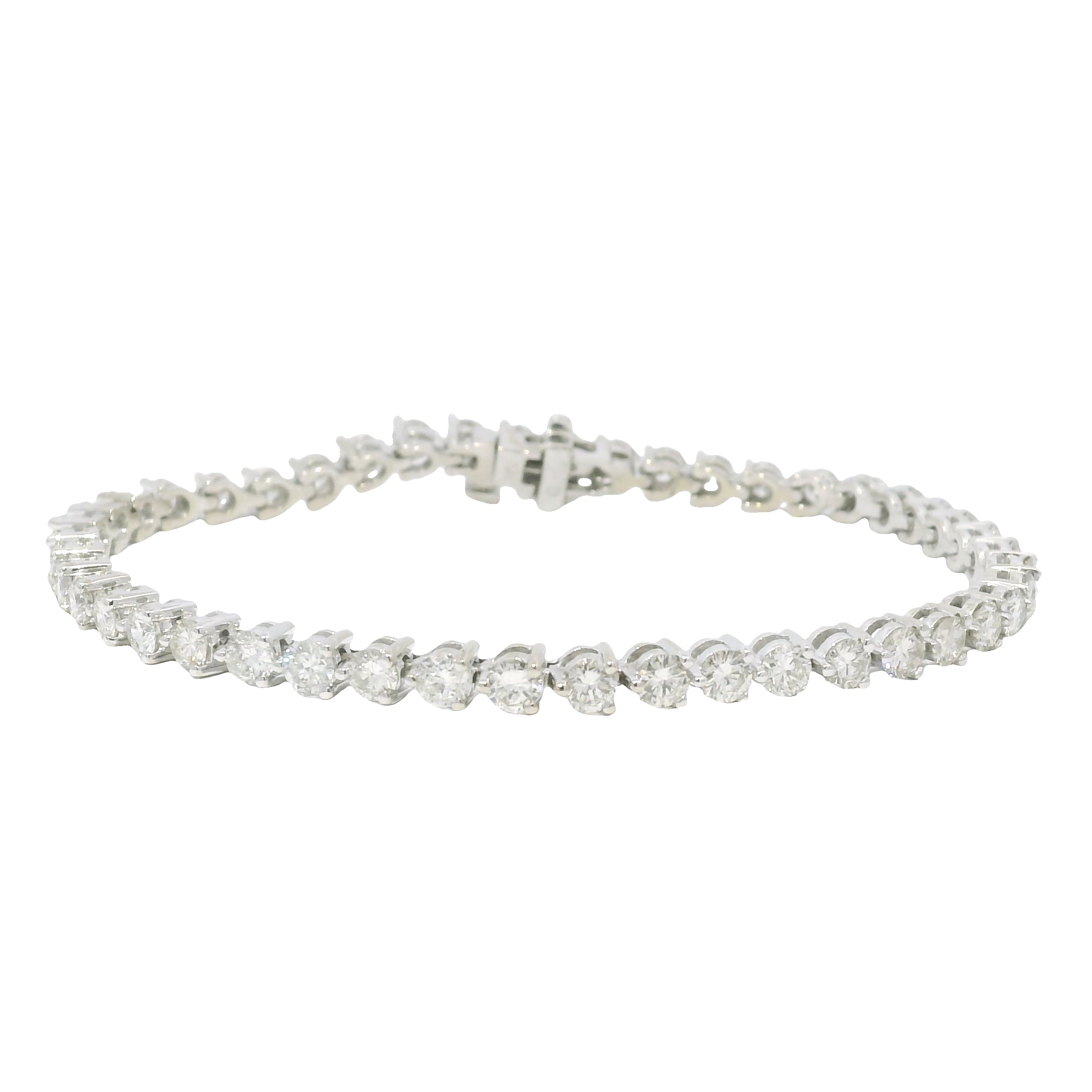 14k White Gold Natural 5.0 Carat Round Brilliant Diamond Tennis Bracelet