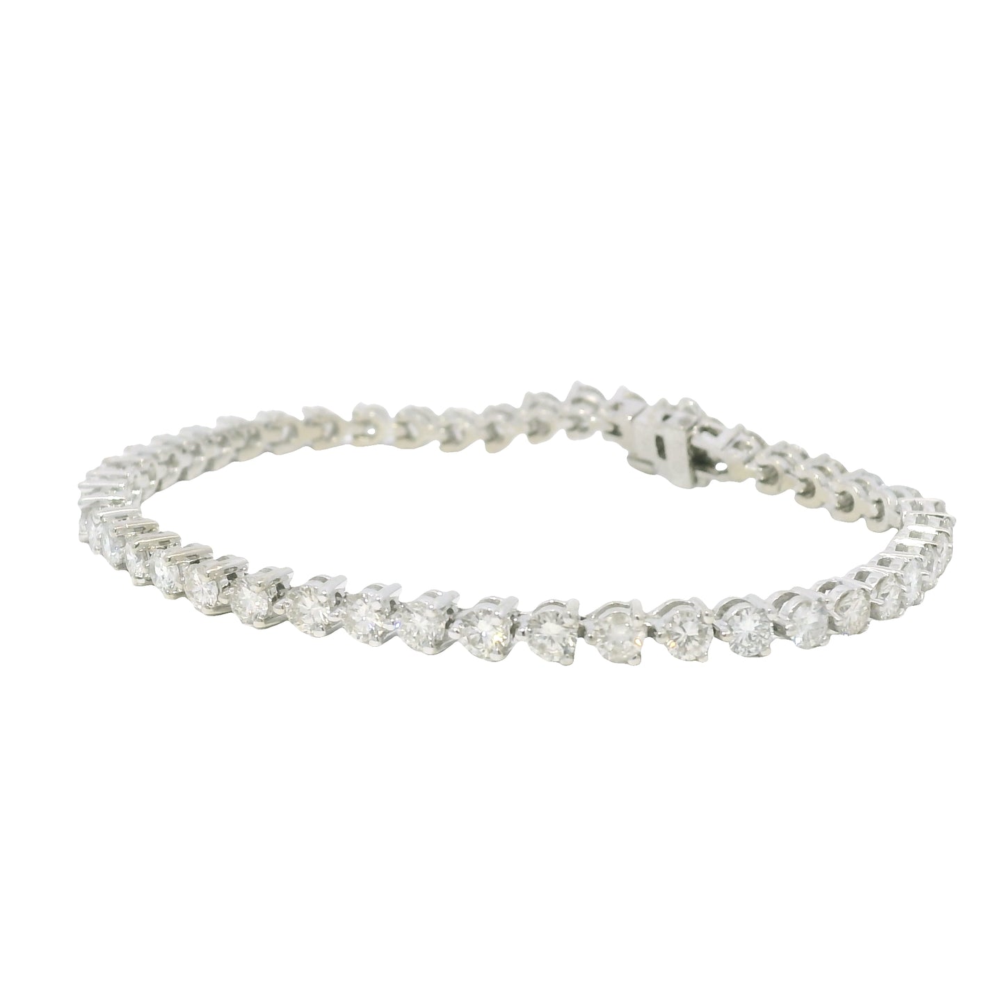 14k White Gold Natural 5.0 Carat Round Brilliant Diamond Tennis Bracelet