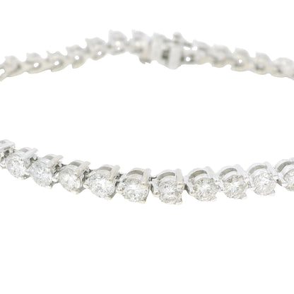 14k White Gold Natural 5.0 Carat Round Brilliant Diamond Tennis Bracelet