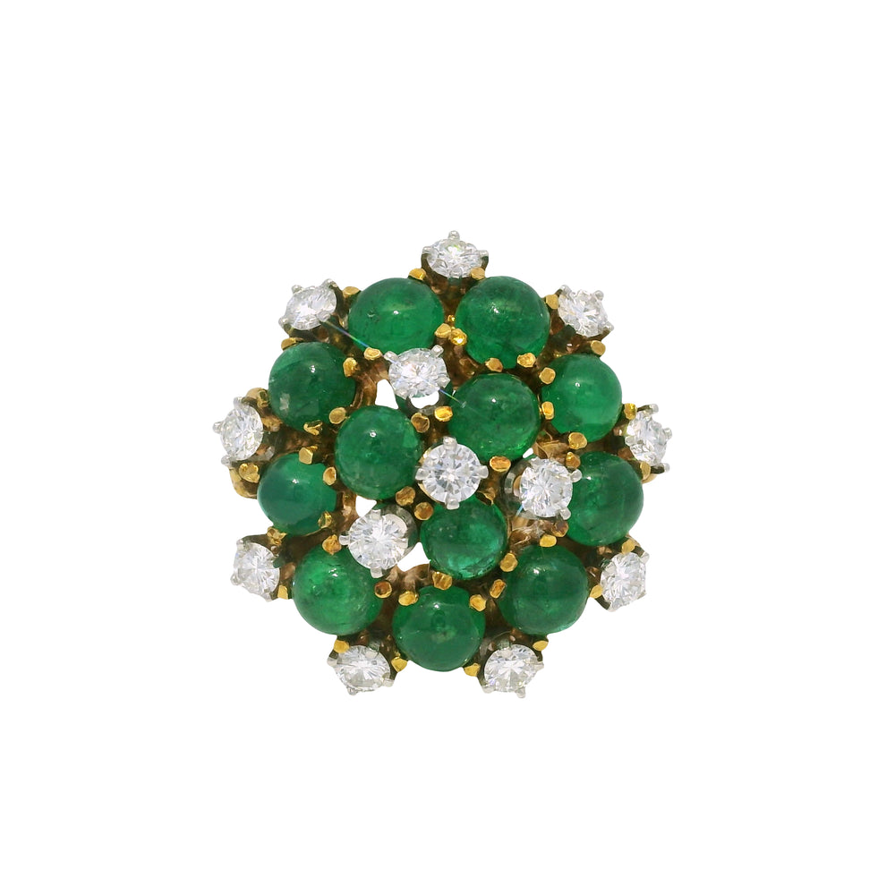 18k Yellow Gold Cabochon Emerald & Diamond Cable Ring — product photo 1
