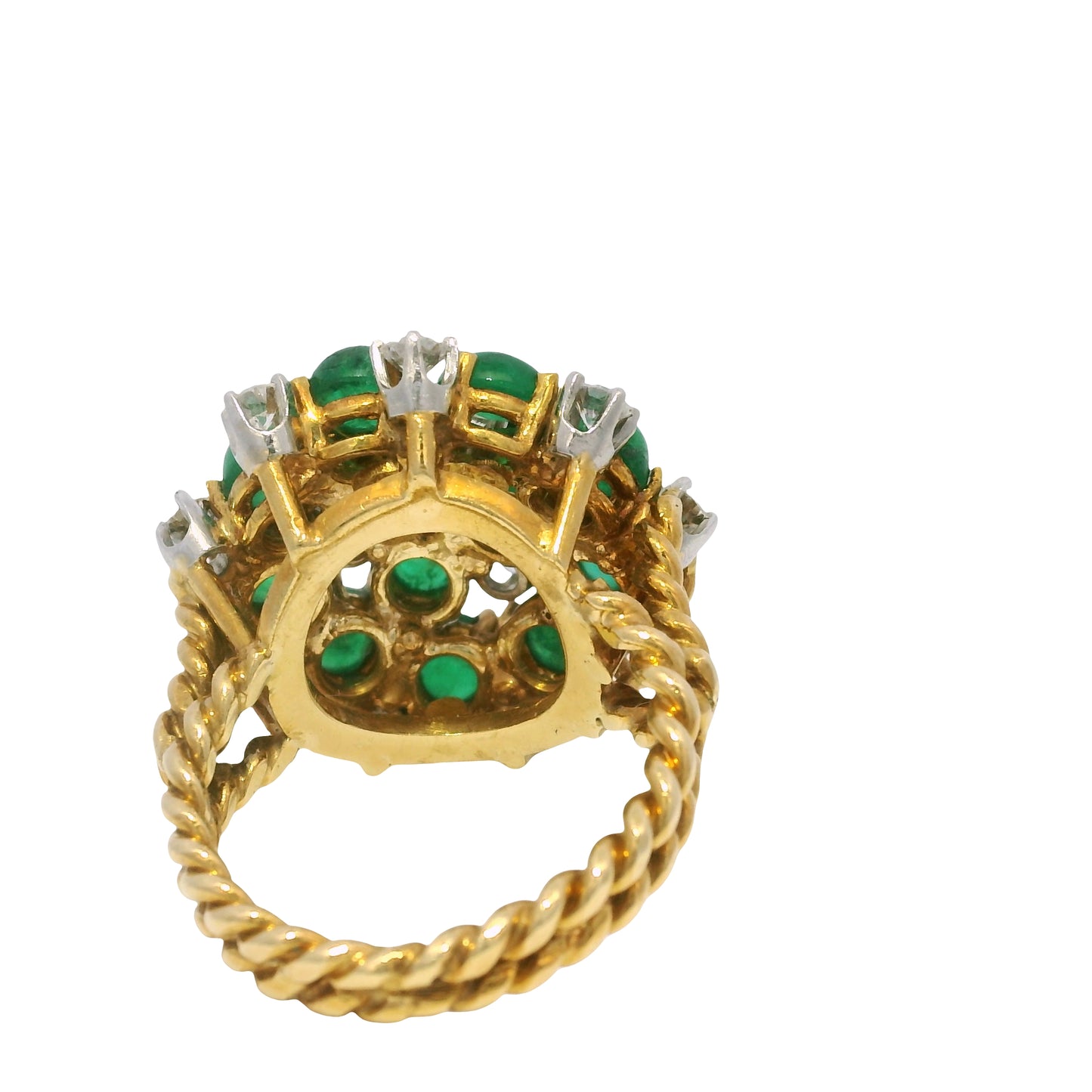 18k Yellow Gold Cabochon Emerald & Diamond Cable Ring