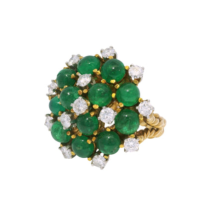 18k Yellow Gold Cabochon Emerald & Diamond Cable Ring
