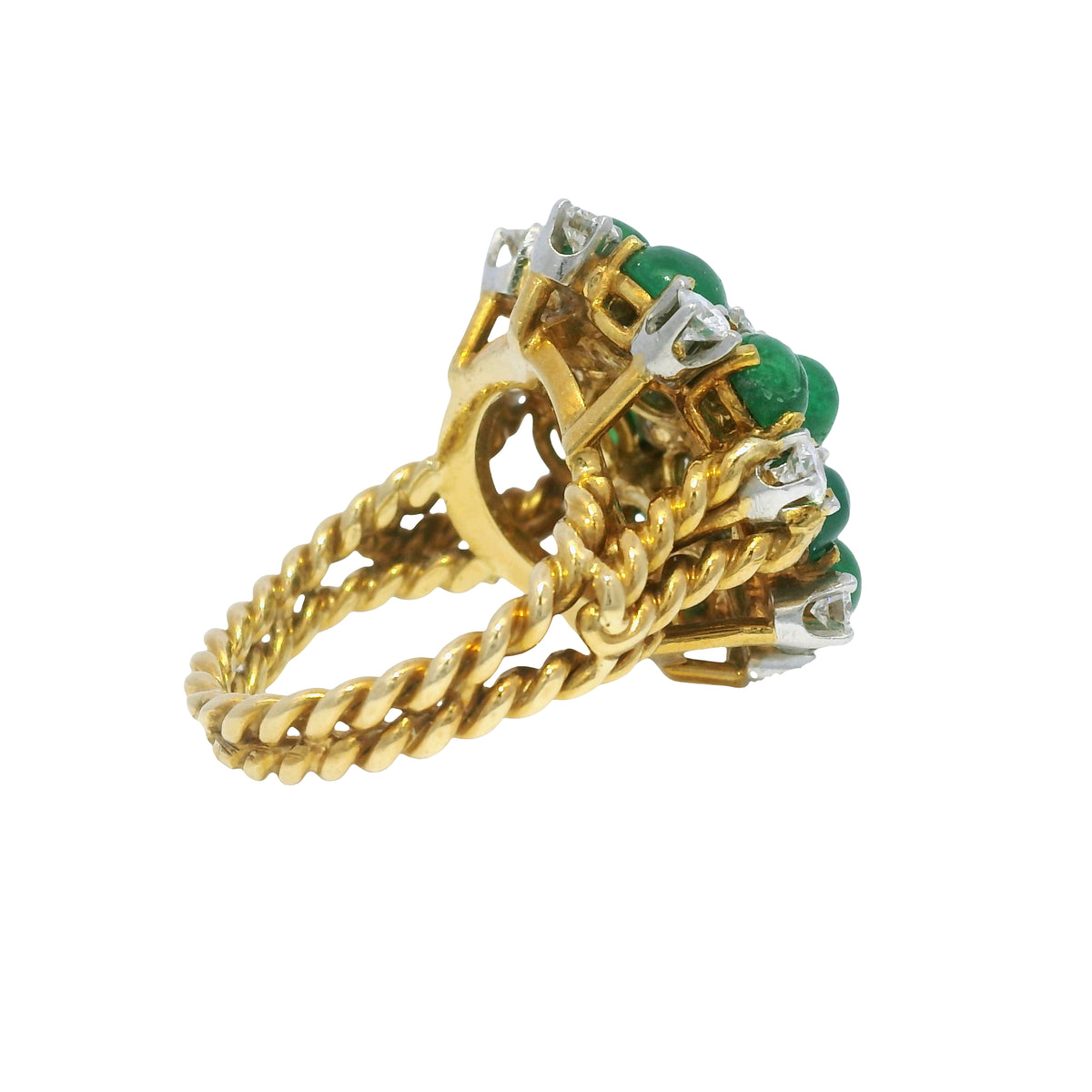 18k Yellow Gold Cabochon Emerald & Diamond Cable Ring — product photo 7