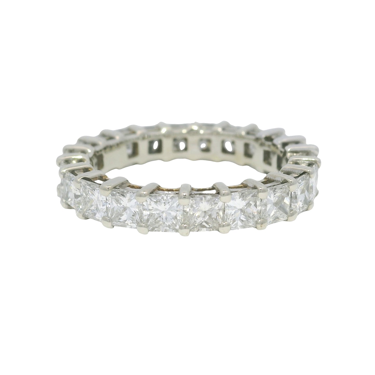 14k White Gold Natural 3.30 Carat Princess Cut Diamond Eternity Ring