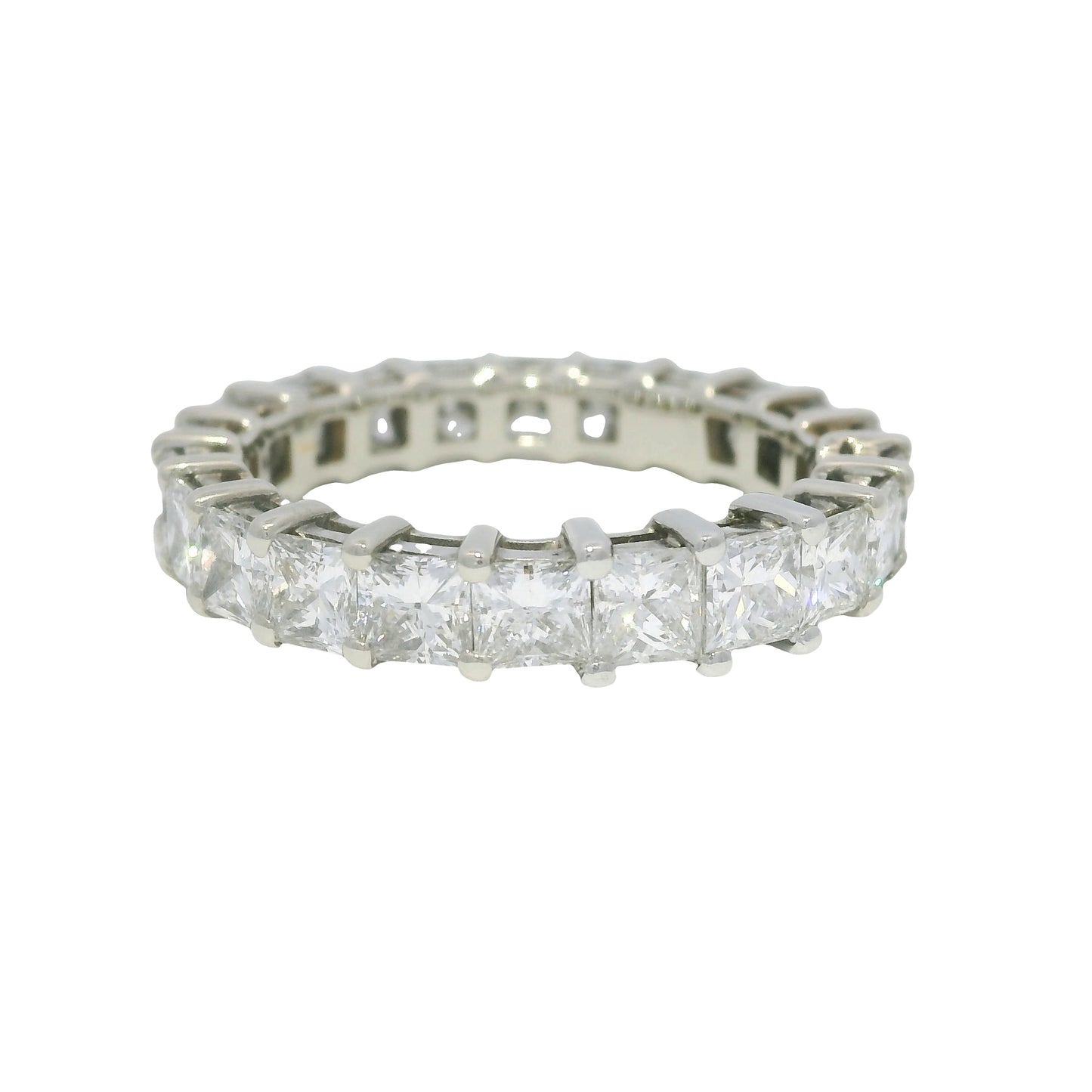 14k White Gold Natural 3.30 Carat Princess Cut Diamond Eternity Ring