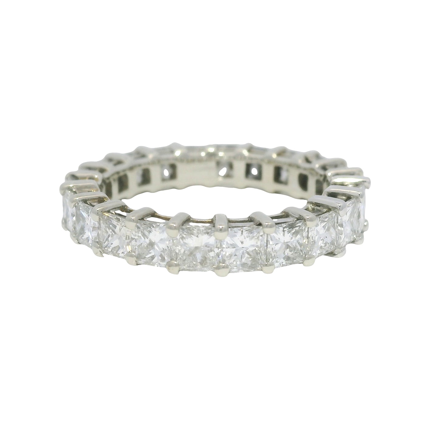 14k White Gold Natural 3.30 Carat Princess Cut Diamond Eternity Ring