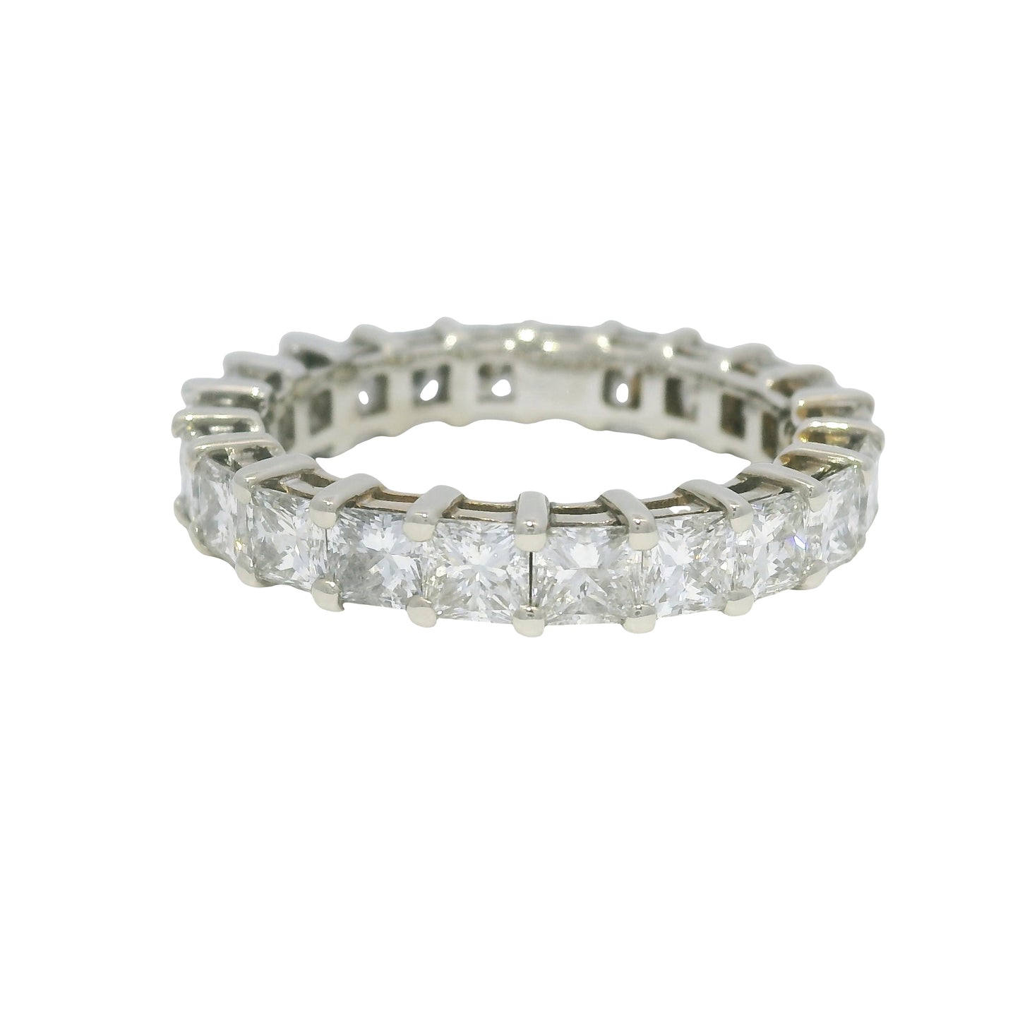 14k White Gold Natural 3.30 Carat Princess Cut Diamond Eternity Ring