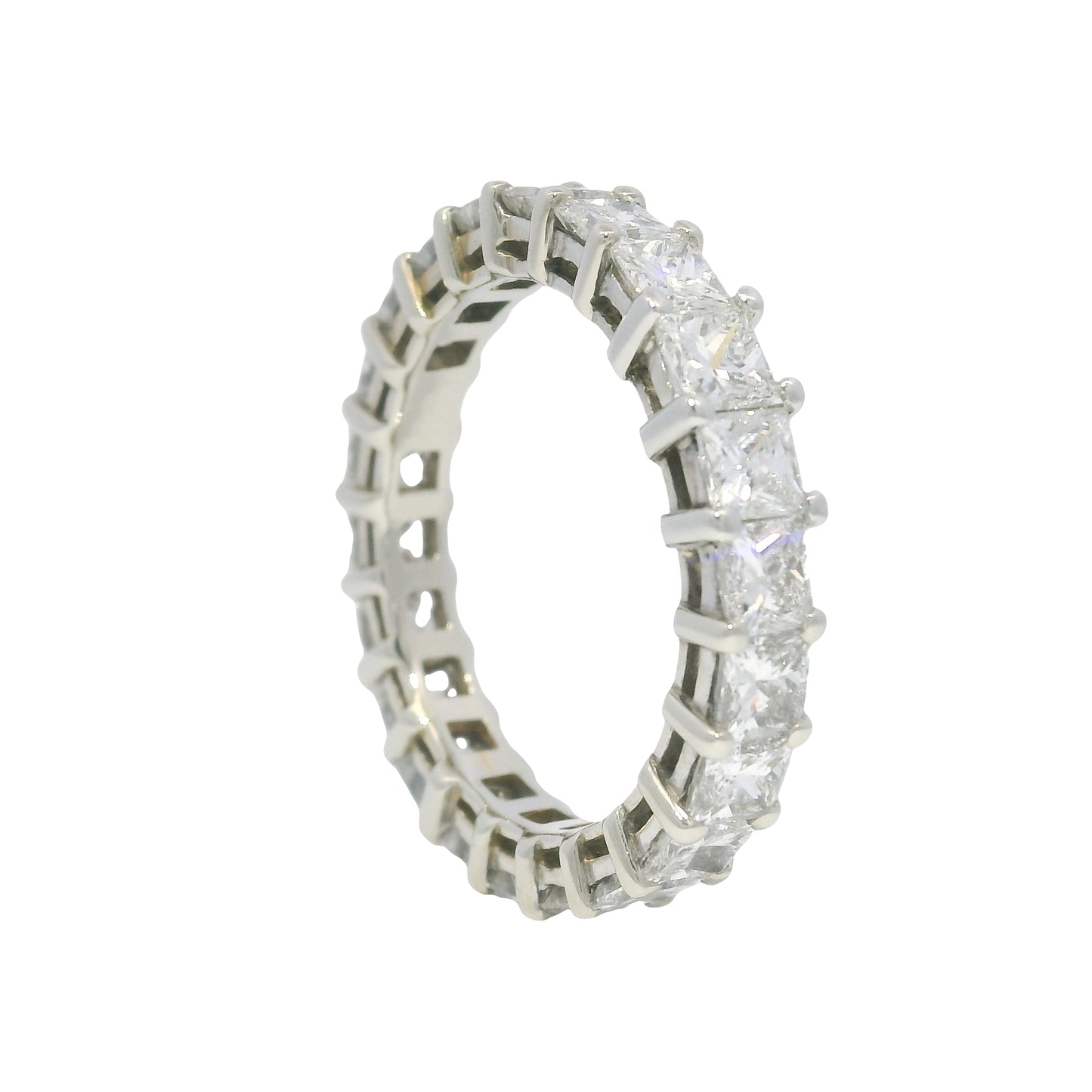 14k White Gold Natural 3.30 Carat Princess Cut Diamond Eternity Ring
