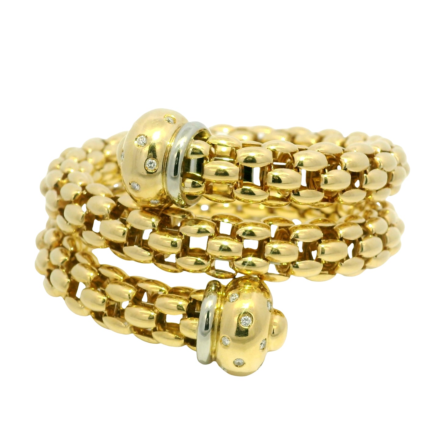 18k Yellow Gold Natural Diamond Textured Link Wrap Bracelet