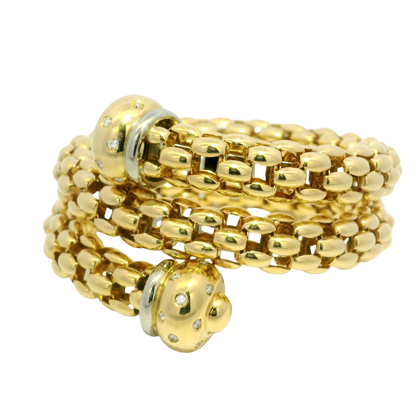 18k Yellow Gold Natural Diamond Textured Link Wrap Bracelet