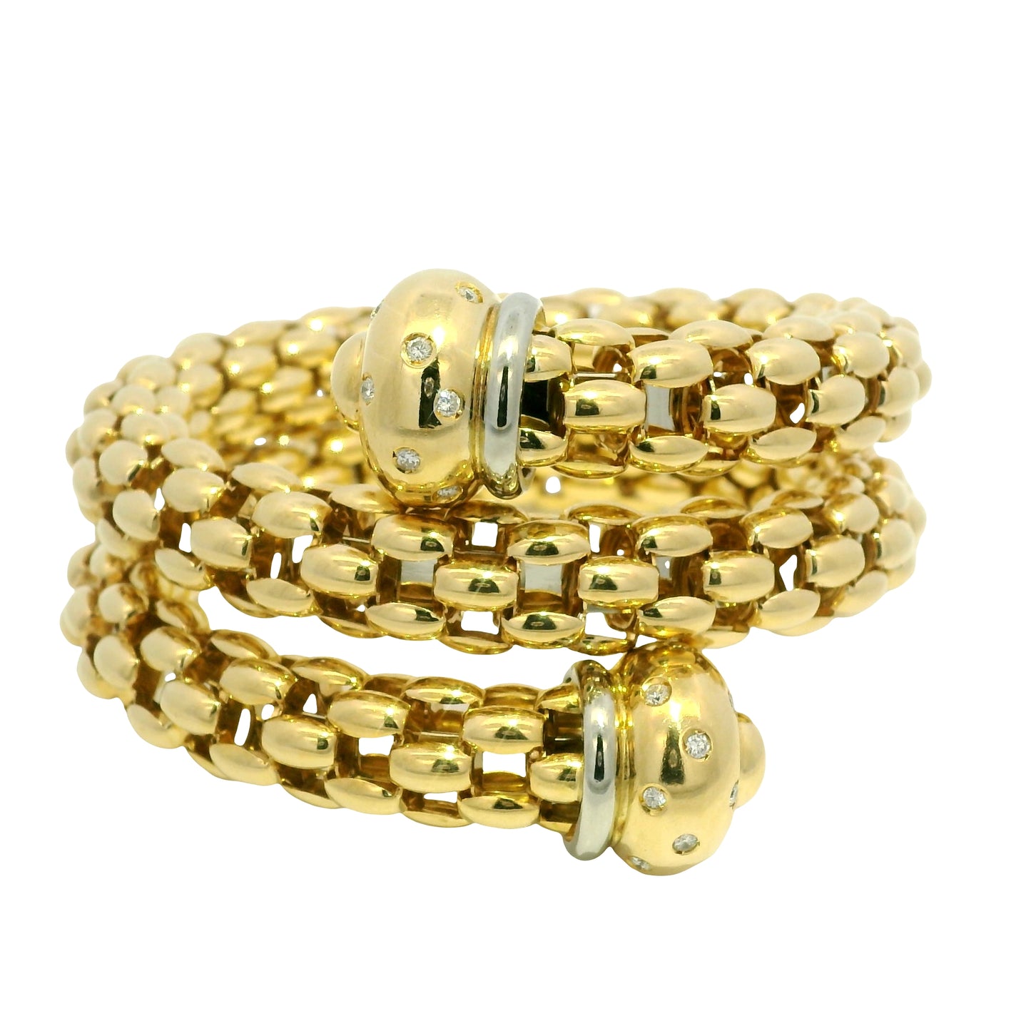 18k Yellow Gold Natural Diamond Textured Link Wrap Bracelet