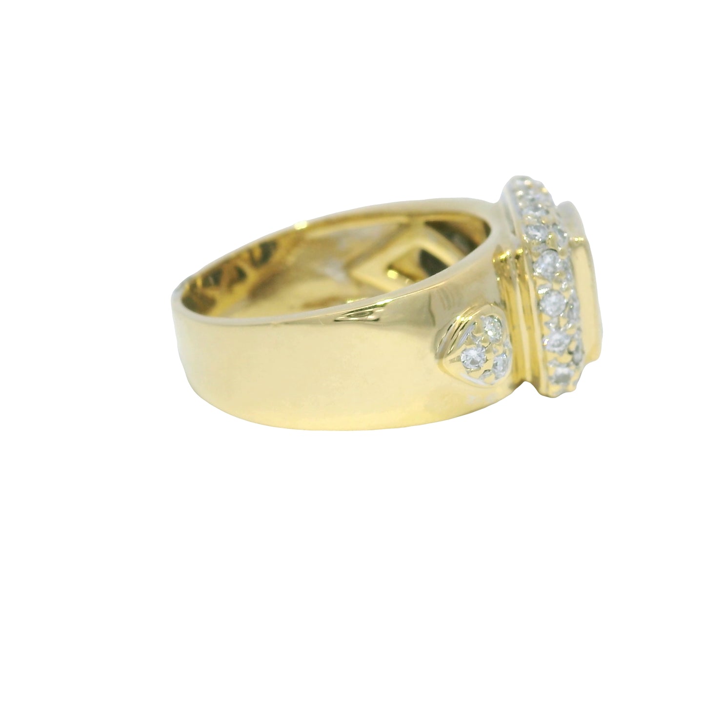 18K Yellow Gold Citrine Invisible Set & Diamond Halo Square Wide Ring