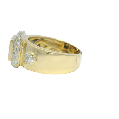 18K Yellow Gold Citrine Invisible Set & Diamond Halo Square Wide Ring