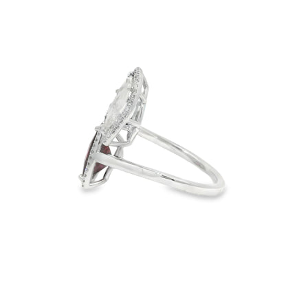 18k White Gold Natural Rubellite & Marquise Cut Diamond Bypass Ring