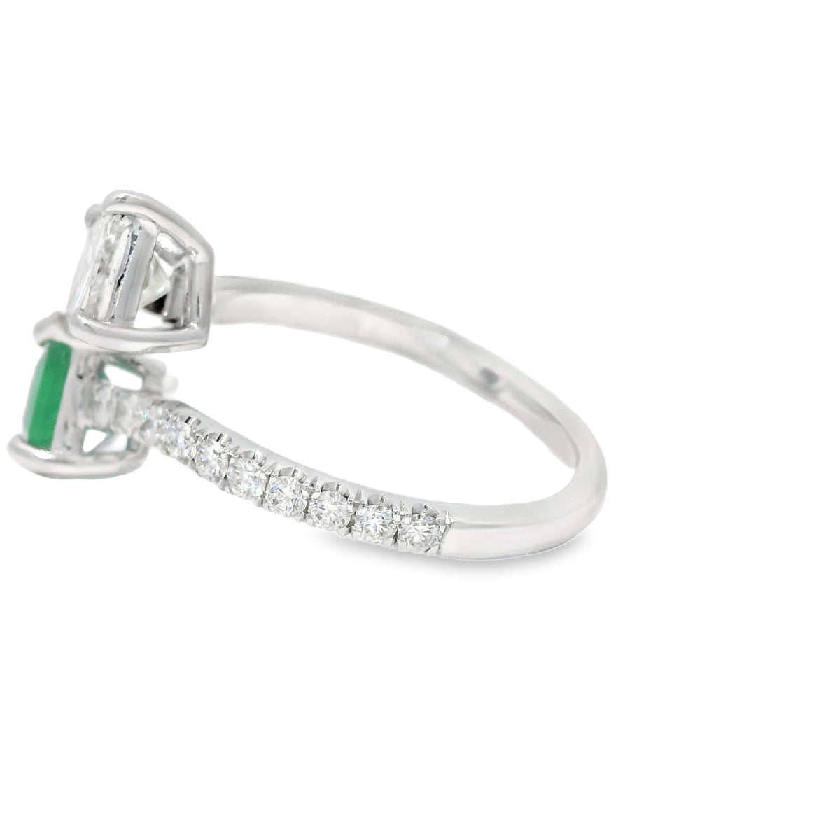 14k White Gold Natural Emerald & Princess Cut Diamond Bypass Ring — product photo 3