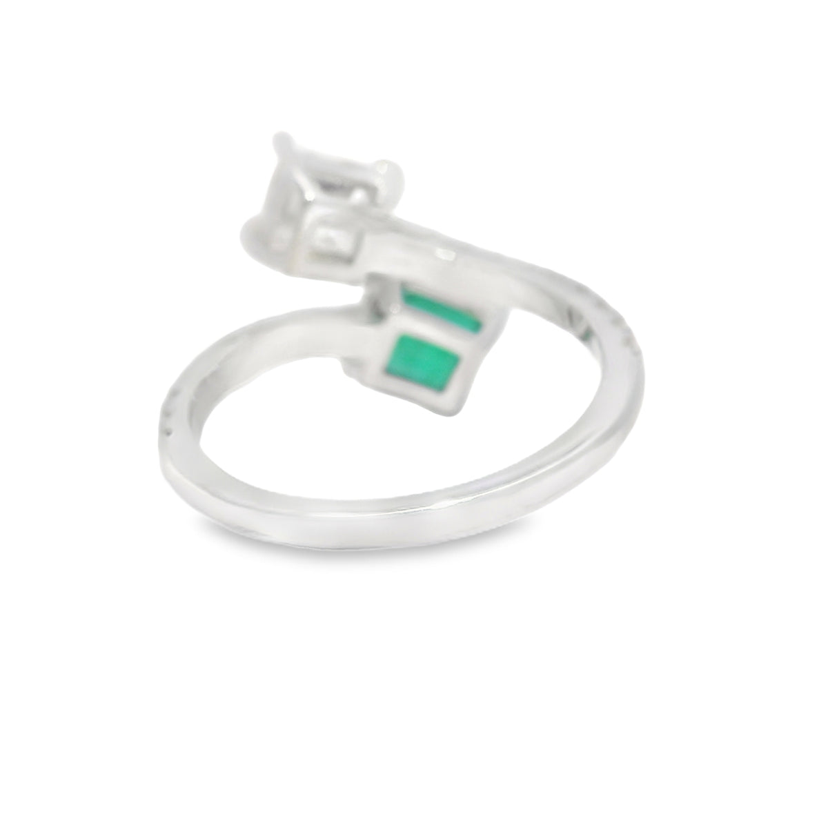 14k White Gold Natural Emerald & Princess Cut Diamond Bypass Ring — product photo 5