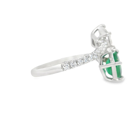 14k White Gold Natural Emerald & Princess Cut Diamond Bypass Ring