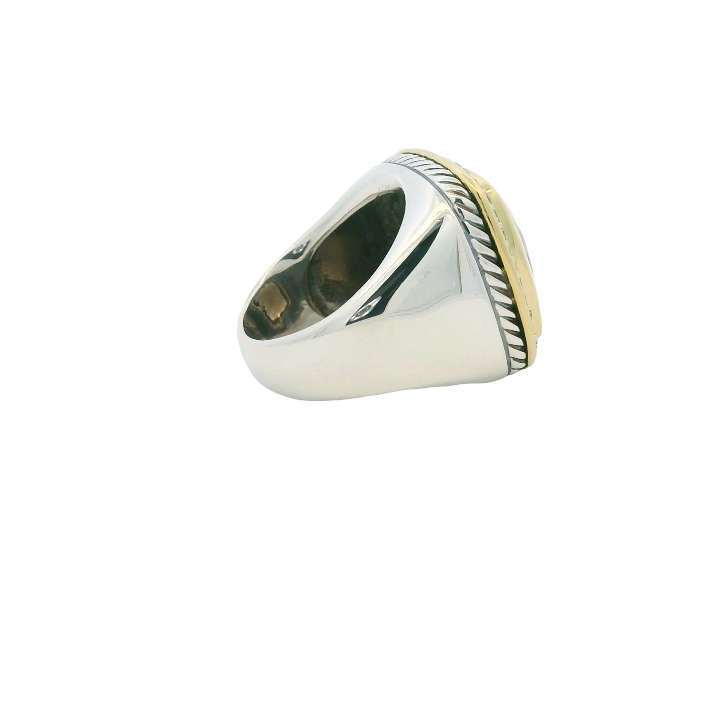 David Yurman 18K Yellow Gold & Sterling Silver Faceted Smoky Quartz Center and Natural Round Brilliant Diamond Ring