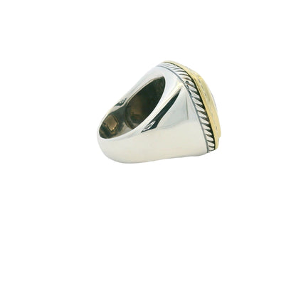 David Yurman 18K Yellow Gold & Sterling Silver Faceted Smoky Quartz Center and Natural Round Brilliant Diamond Ring