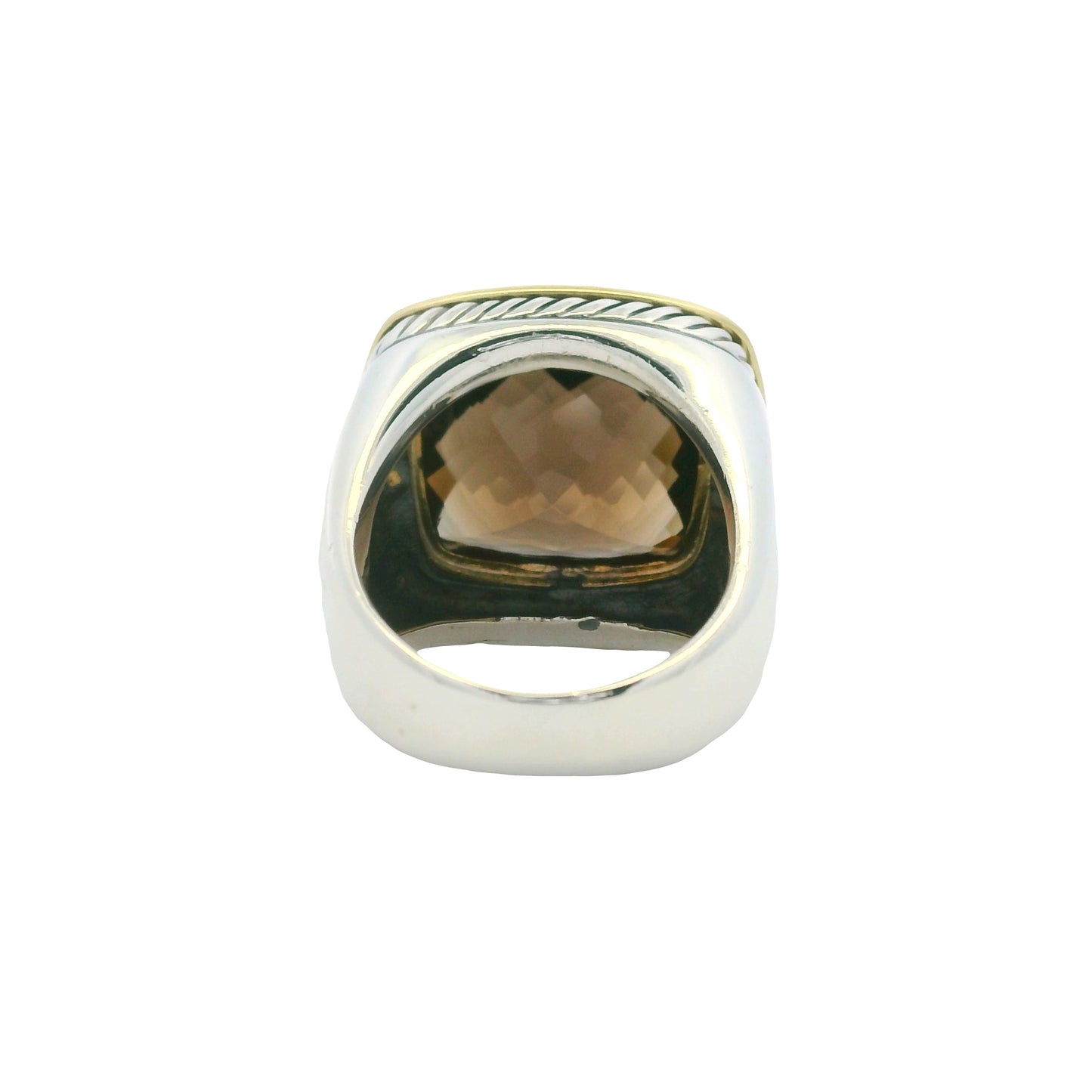 David Yurman 18K Yellow Gold & Sterling Silver Faceted Smoky Quartz Center and Natural Round Brilliant Diamond Ring