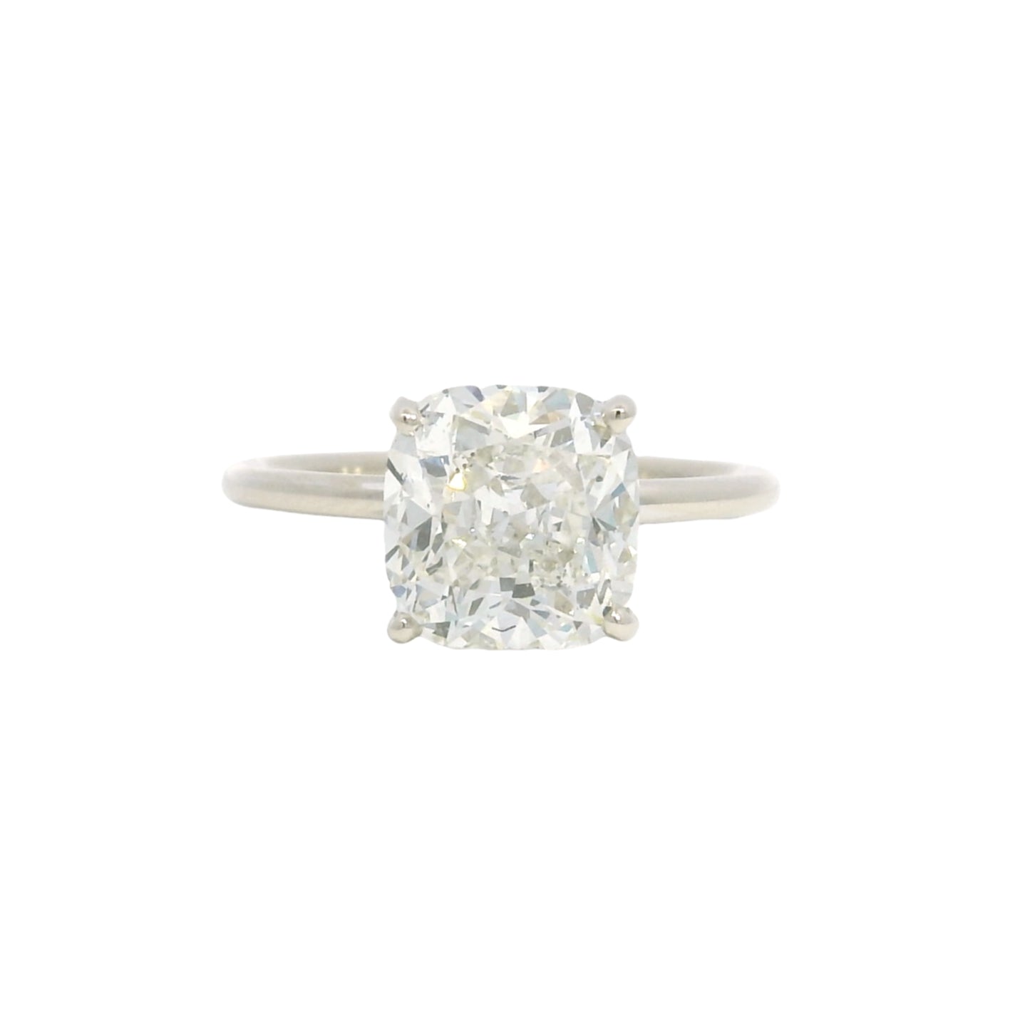 GIA 18K White Gold Natural 3.30 Carat Cushion Cut Diamond Engagement Ring