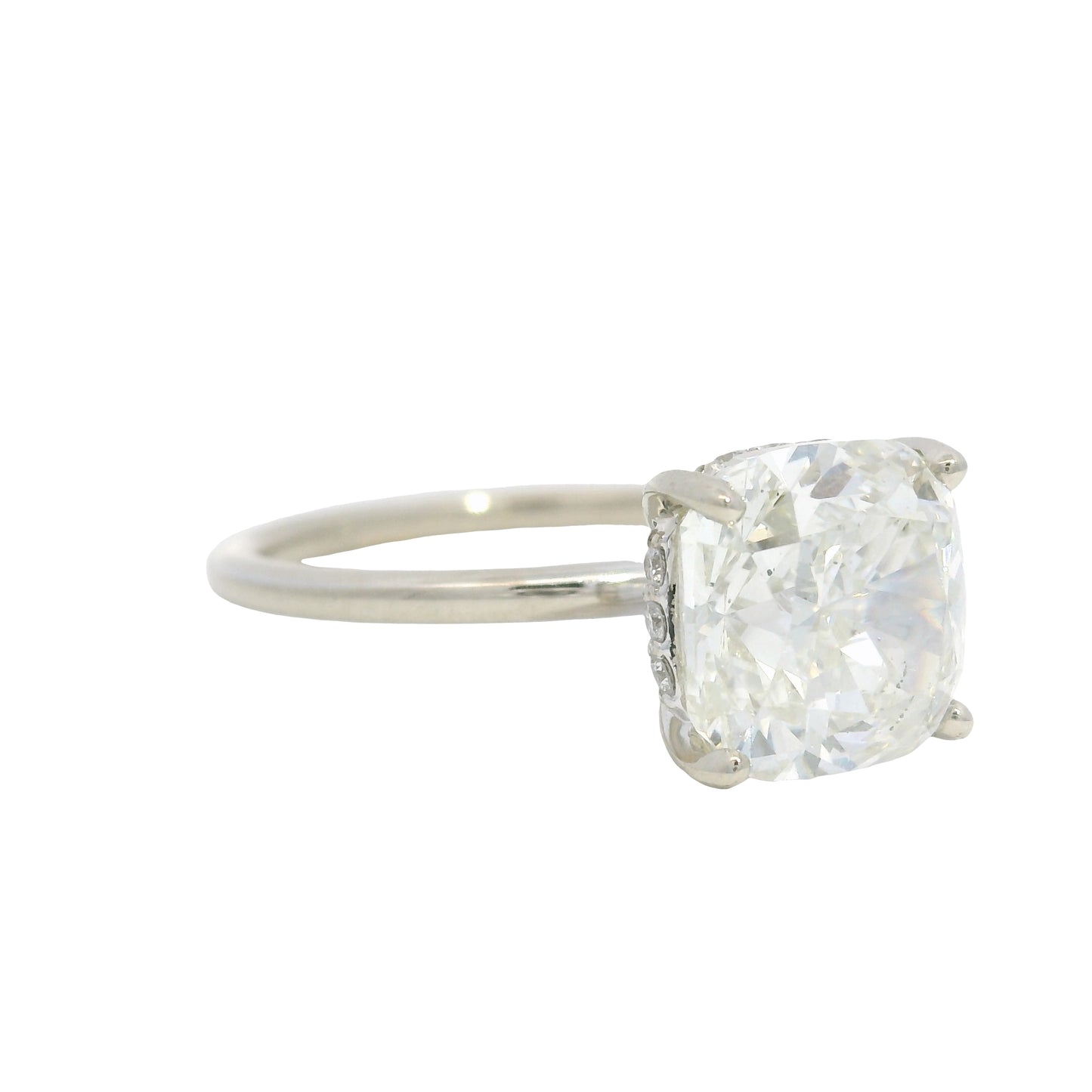 GIA 18K White Gold Natural 3.30 Carat Cushion Cut Diamond Engagement Ring