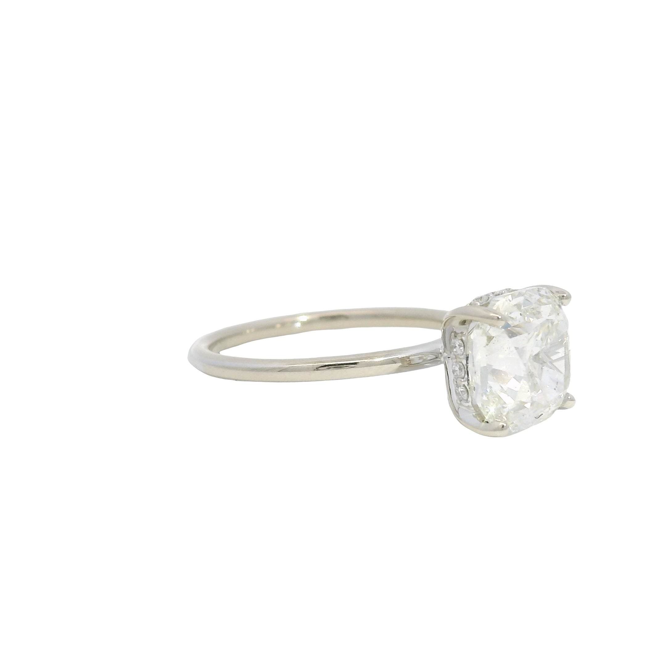 GIA 18K White Gold Natural 3.30 Carat Cushion Cut Diamond Engagement Ring