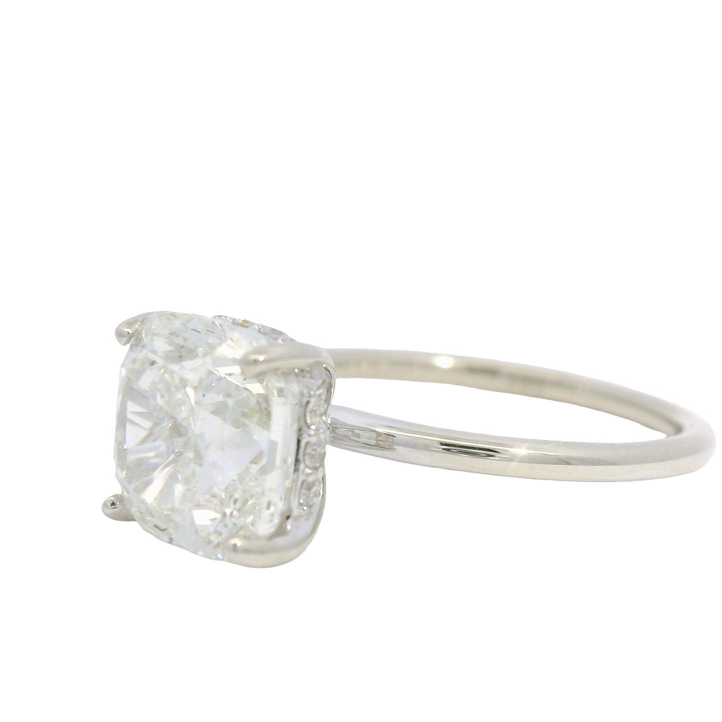 GIA 18K White Gold Natural 3.30 Carat Cushion Cut Diamond Engagement Ring